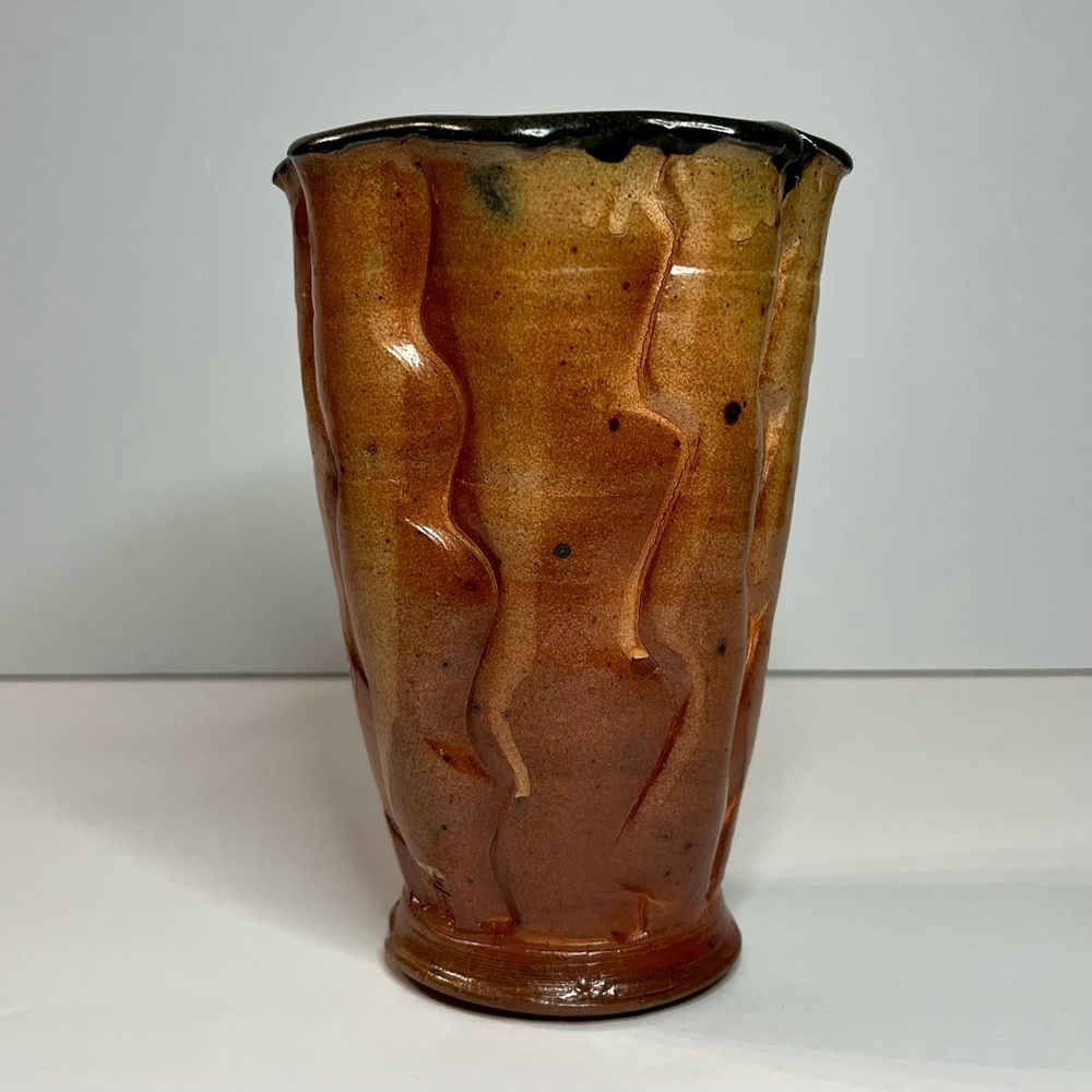 Terry Gess Signed  Pottery Vase  Glazed w/  Shades of Brown Green Interior  6.5”